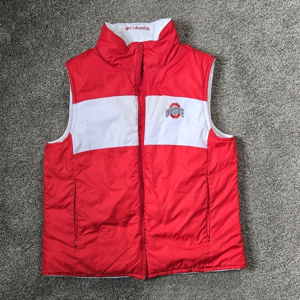 Columbia Reversible Puffer Vest White and Red Ohio State EUC size large - Picture 2 of 12